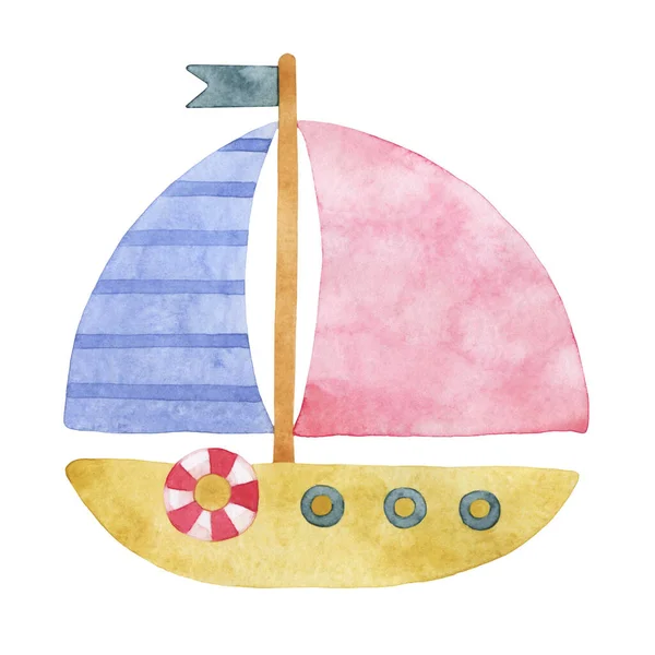 Aquarel Illustratie Van Een Schip Doodle Tekening Van Een Schip — Stockfoto