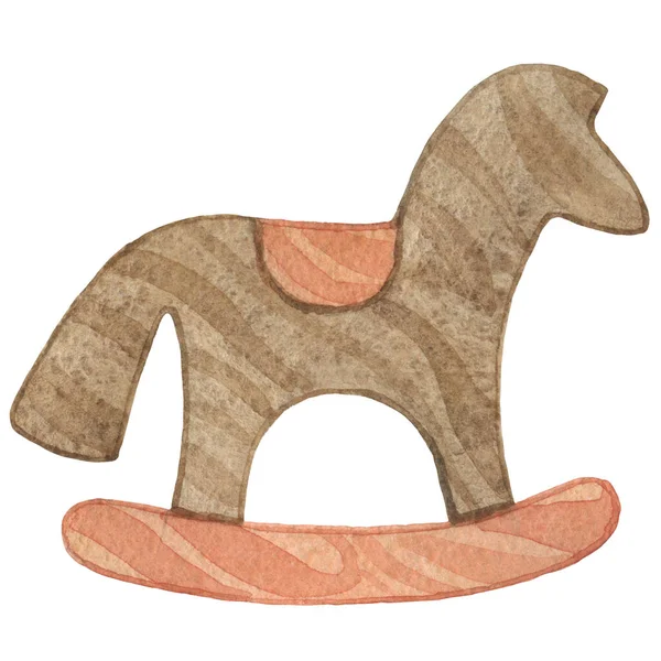 Original Aquarell Bild Holzspielzeugpferd Schöne Illustration Für Buch Aufkleber Logo — Stockfoto