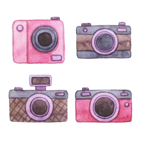 Acquerello Macchina Fotografica Rose Vintage Fotocamera Acquerello Illustrazione Disegnata Mano — Foto Stock