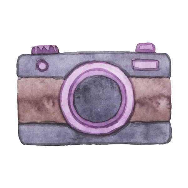 Acquerello Macchina Fotografica Rose Vintage Fotocamera Acquerello Illustrazione Disegnata Mano — Foto Stock