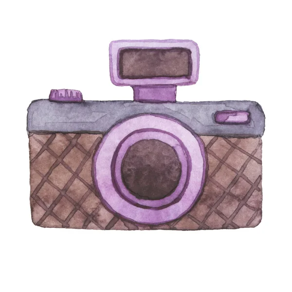 Acquerello Macchina Fotografica Rose Vintage Fotocamera Acquerello Illustrazione Disegnata Mano — Foto Stock