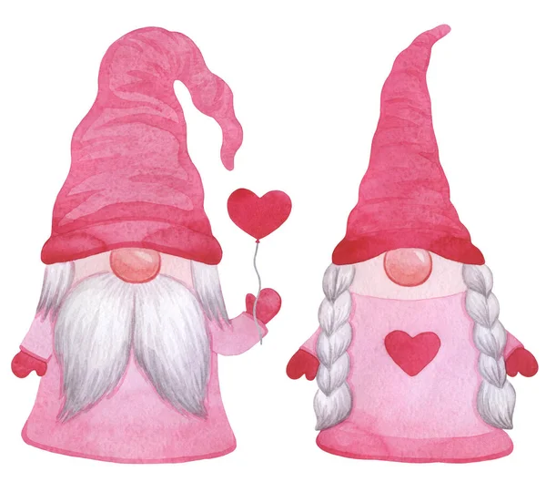 San Valentín Gnomos Clipart Amor Gnome Acuarela Ilustración —  Fotos de Stock