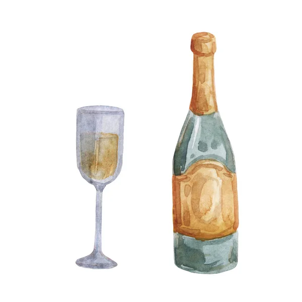 Champagne Aquareltekening Bruiloft Thema Vakantie Decoratie — Stockfoto