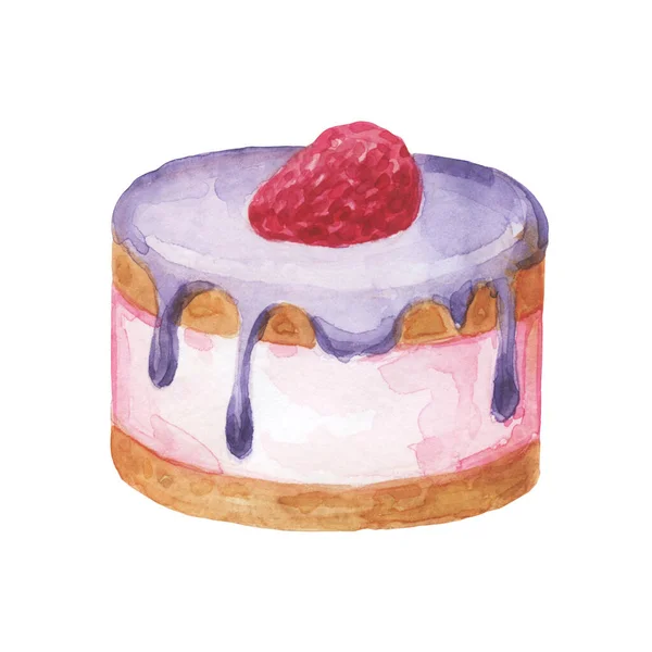 Watercolor drawing of a cake. Cake and pieces of cake, food for cafes and restaurants for the menu. Hand drawn tasty food illustration. Sweet food on a white background.