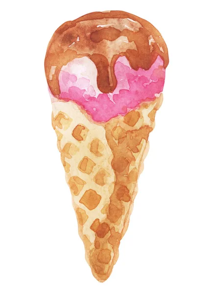 美味冰淇淋的水彩画 冰棒加糖浆 为咖啡馆和餐馆准备的菜单 手绘精美的食物插图 白色背景的甜食 — 图库照片