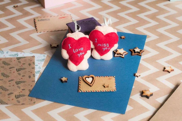 Regalo San Valentín Osito Blanco Peluche Con Corazón Regalo Con — Foto de Stock