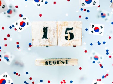 Güney Kore. Bağımsızlık Hareketi Günü Samiljol. 15 Ağustos, 1 Mart. Ulusal bayraklar sisli arka plan. konsept hafıza, özgürlük ve vatanseverlik.