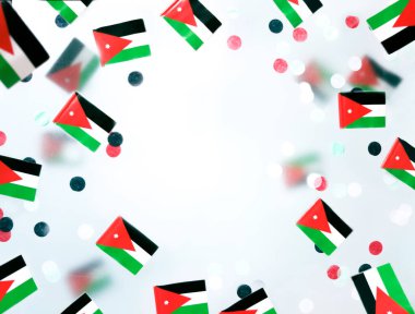 Jordan Bağımsızlık Günü. 25 Mayıs. Sisli arka planda ulusal bayraklar. konsept özgürlük, vatanseverlik ve gurur