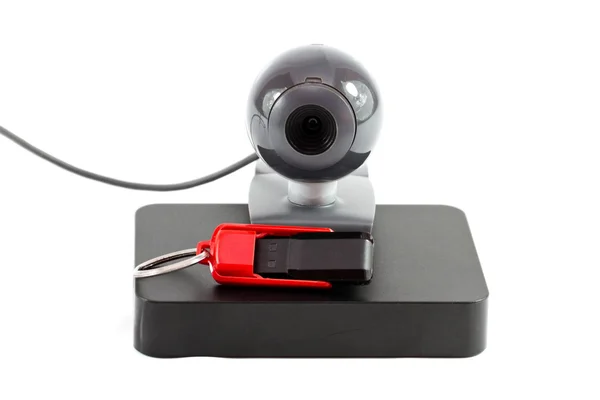 Webcam con bastone di risparmio e disco rigido esterno — Foto Stock