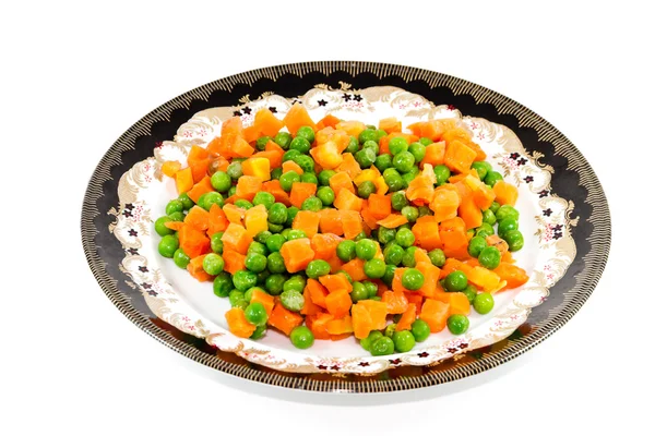 Fresh Green Peas with Carrots on Plate — Stock Photo, Image