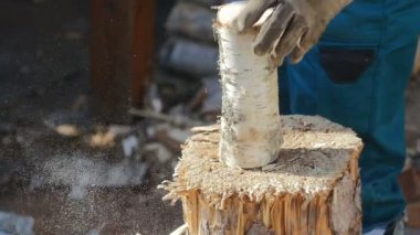 Ahşap günlük bir balta ile bölme