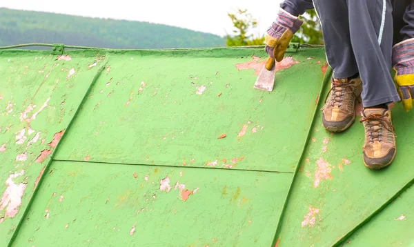 Workers Scraping off Layers of Paint — Stock Photo, Image