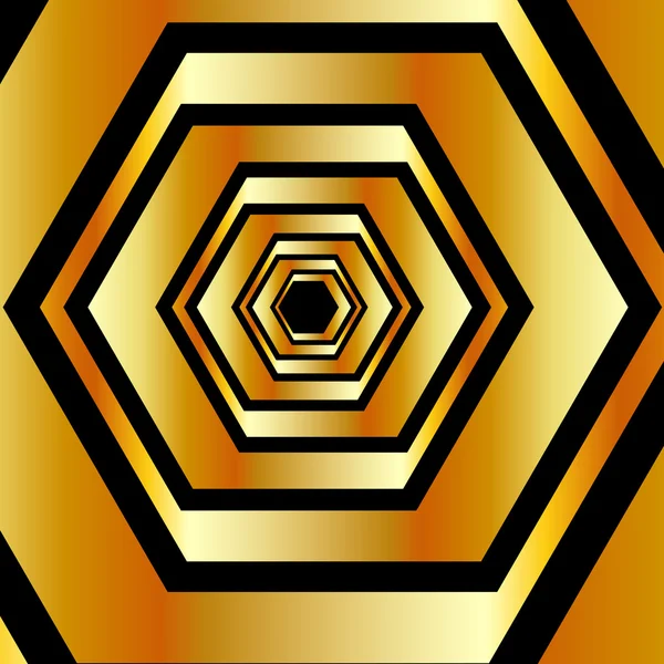 Metallic hexagonal illusion in gold colors forming perspective — Stock Vector