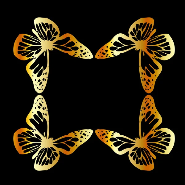 Golden butterfly design element on black — Stock Vector