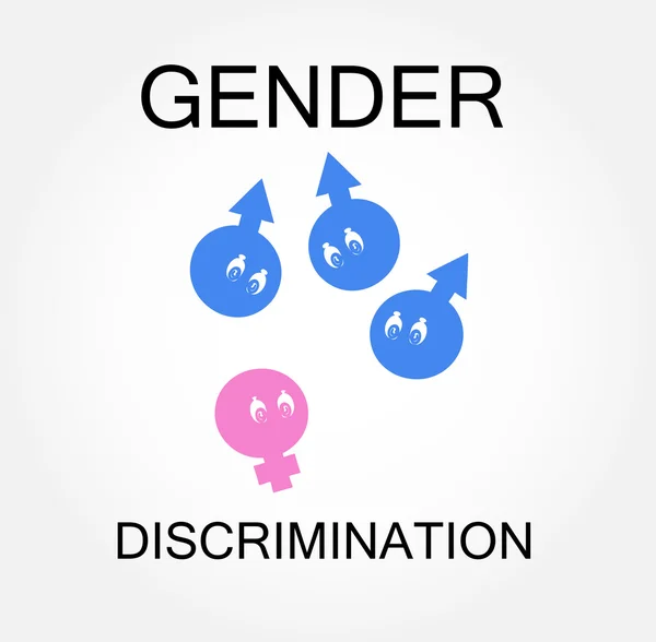 Discriminação de gênero - menina sendo discriminada por meninos —  Vetores de Stock