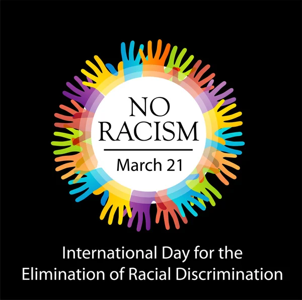 No racism graphic with colorful hands — Stock Vector