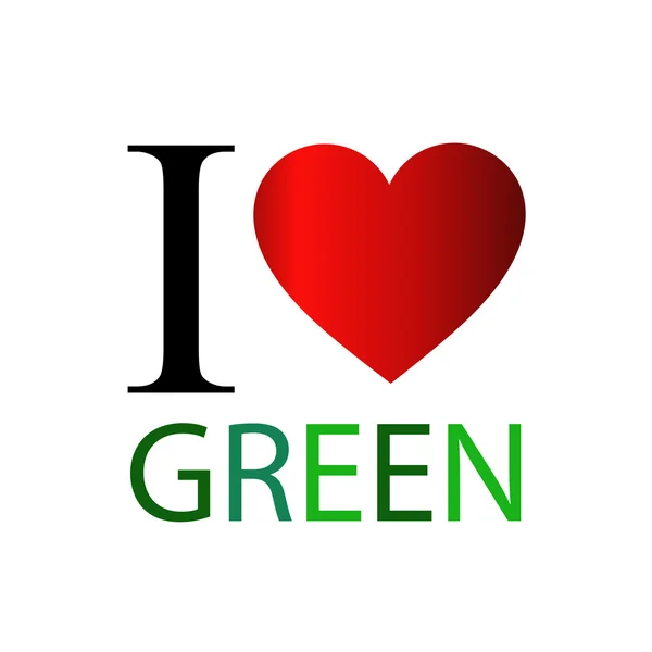 I love green with red heart — Stock Vector