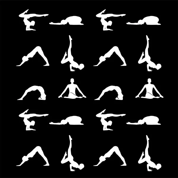 Yoga stellt Silhouette Tapete — Stockvektor