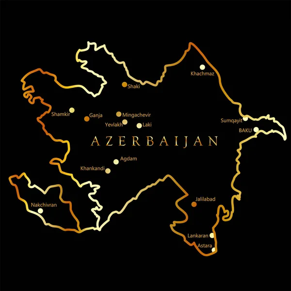 Mapa Oro Azerbaiyán Con Las Principales Ciudades Capital Bakú — Vector de stock