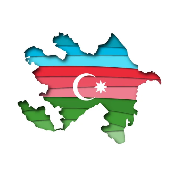 Schichtenpapier Karte Von Aserbaidschan Flaggenfarben Isolierter Vektor — Stockvektor