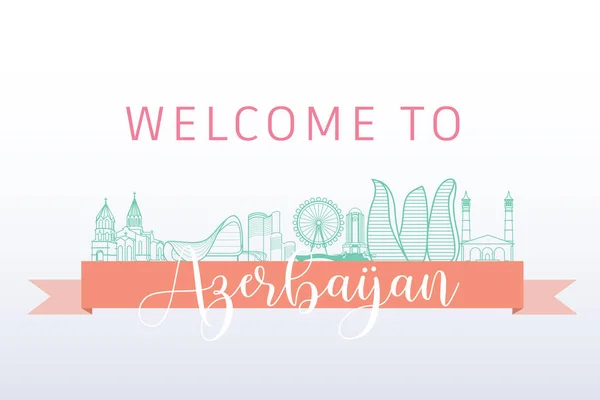 Skyline Azerbejdżanu Wybitnych Budynków Witamy Azerbejdżanie — Wektor stockowy