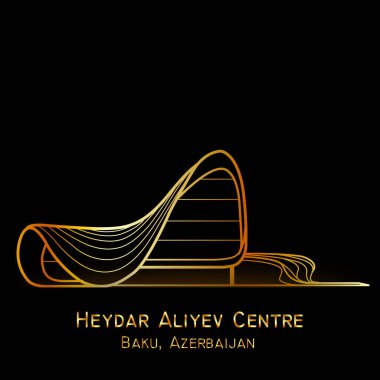 Heydar Aliyev Bakü Azerbaycan altın anahatlarıyla çağdaş anıt
