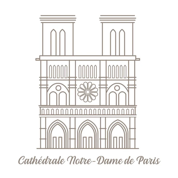 Notre Dame Cathedral Paris Gothic Architecture Elevation Travel Line Art — Stock Vector