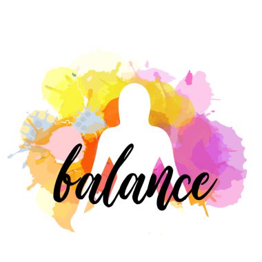 Nilüfer renginde dengede oturan bir kadının silüeti suluboya pozu verir.