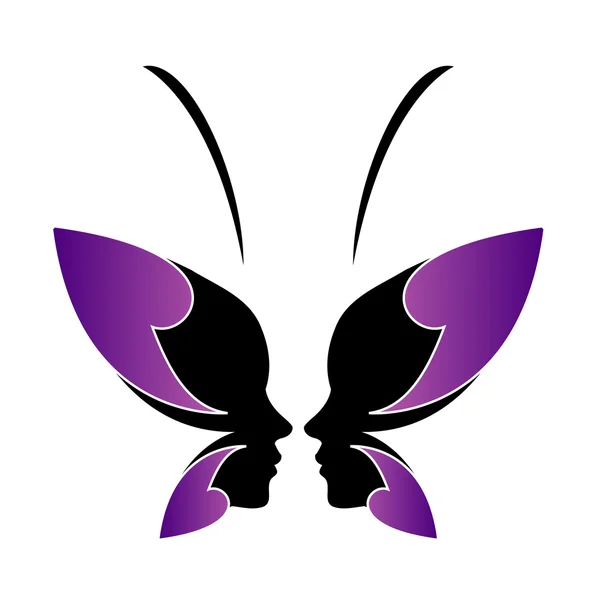 Rosto de uma senhora e borboleta-logotipo conceito para spa ou beleza — Vetor de Stock