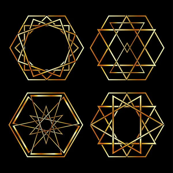 Conjunto de logotipos hexagonales artísticos en oro — Archivo Imágenes Vectoriales
