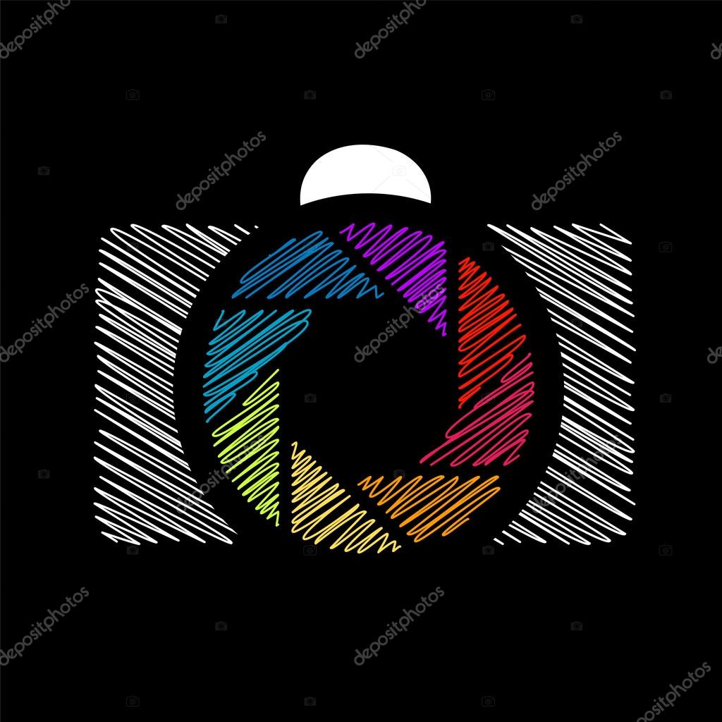 Camera with colorful aperture- photography logo