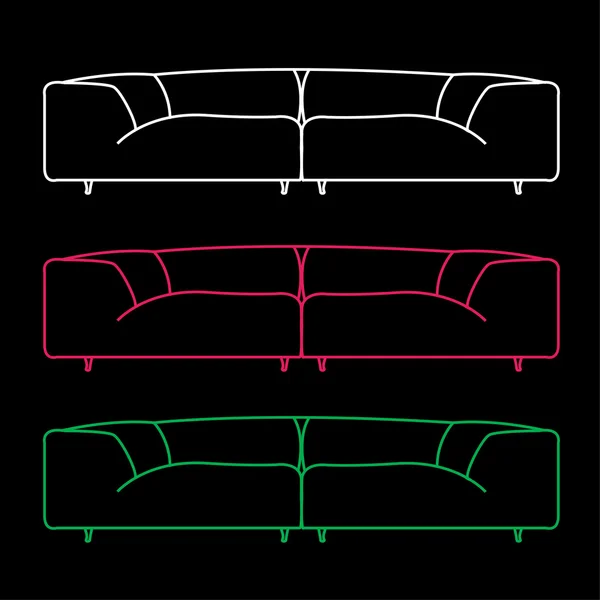 Salon canapé moderne en différentes couleurs — Image vectorielle