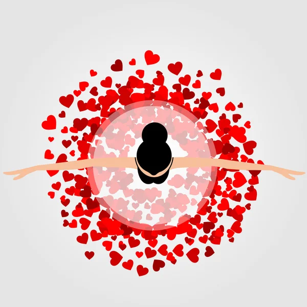 Danse ballerine portant robe coeur rouge — Image vectorielle