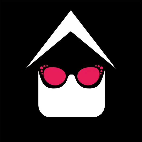 Логотип магазина одежды для глаз - Дом с модными очками или солнцезащитным стеклом — стоковый вектор