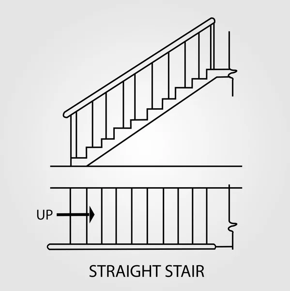 Top view and front view of a straight staircase — Stock Vector