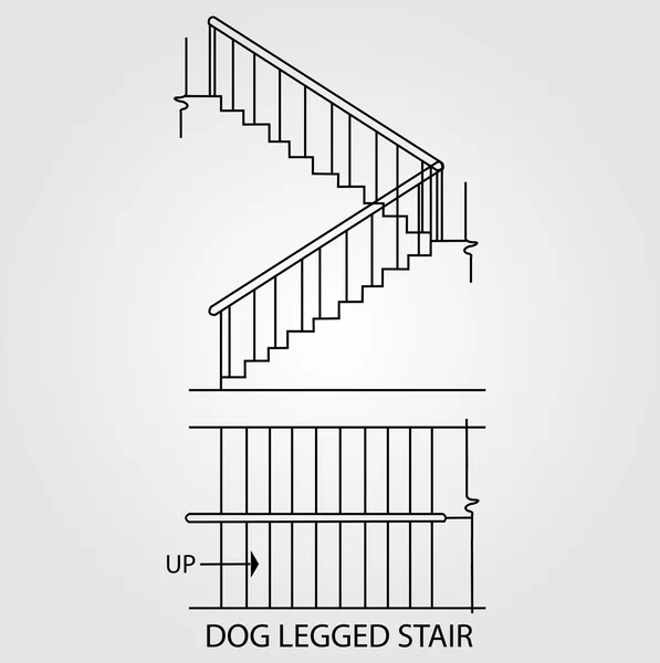 Vue de dessus et vue de face d'un escalier à pattes de chien — Image vectorielle