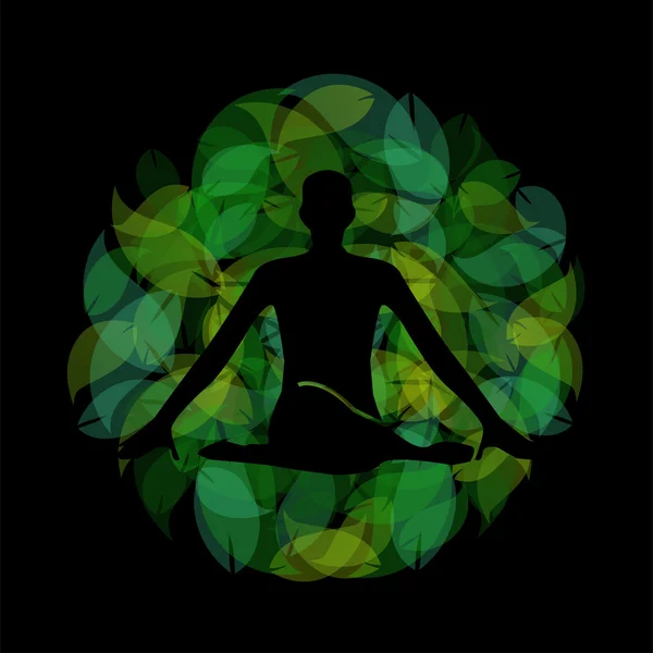 瞑想する者又はヨガを行う者のシルエット — ストックベクタ
