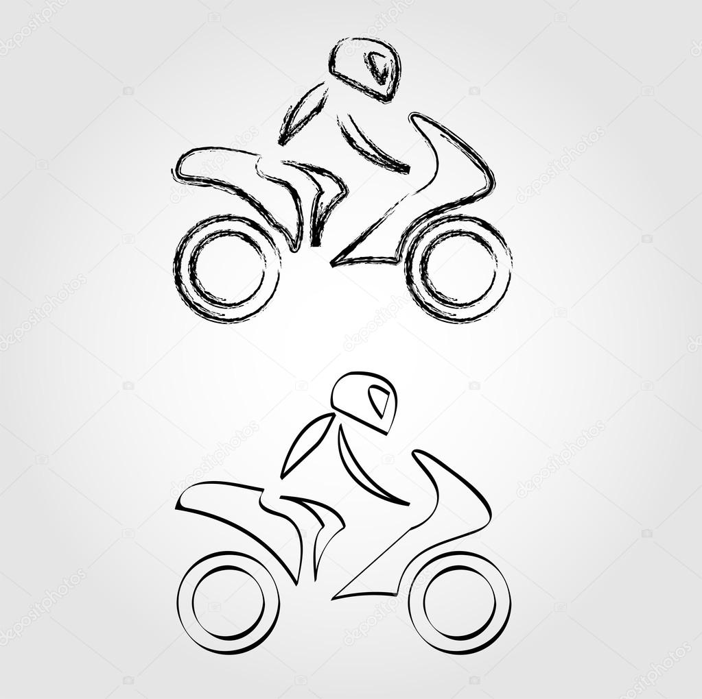 A biker on a motorbike with sketch effect