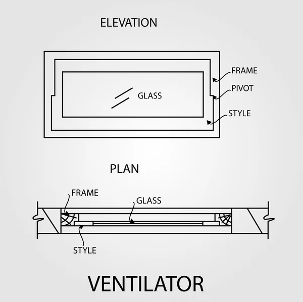 Schéma d'un ventilateur montrant le plan et l'élévation — Image vectorielle