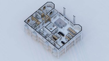 Premium Residential Interior Blueprint Geniş Modern Ev Tasarımı İllüstrasyonu