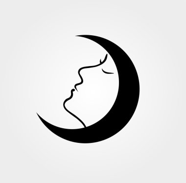 Woman face inside a moon with her eyes closed clipart