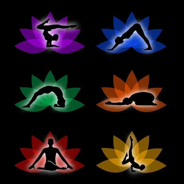 Una serie di simboli di yoga e meditazione — Vettoriale Stock