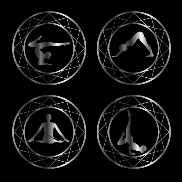 Silhouette de yoga ou gymnaste en élément de design géométrique — Image vectorielle