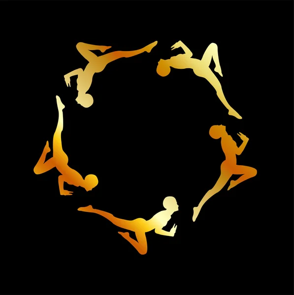 Gymnastes en action- logo doré ou graphique — Image vectorielle