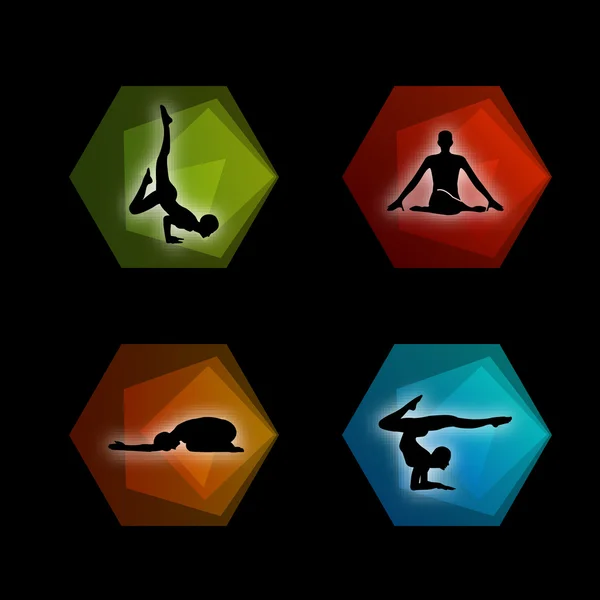 Pilates de yoga establecidos en formas geométricas — Vector de stock