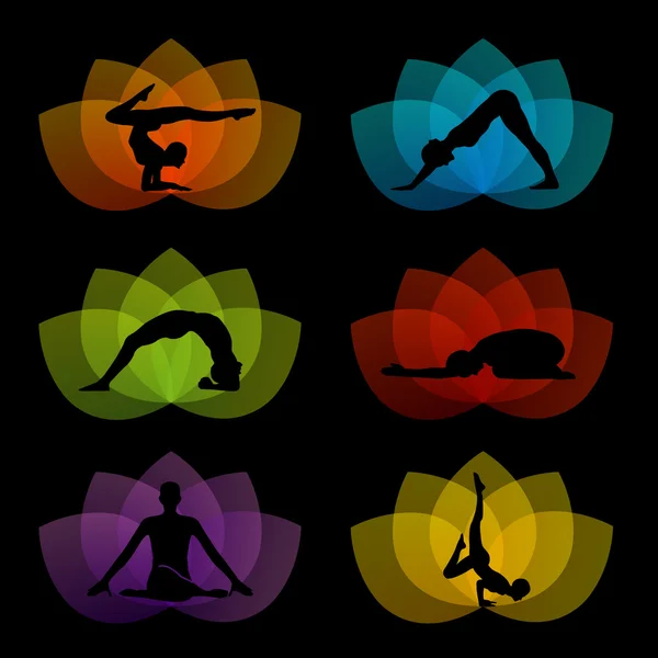 Un conjunto de símbolos de yoga y meditación — Vector de stock