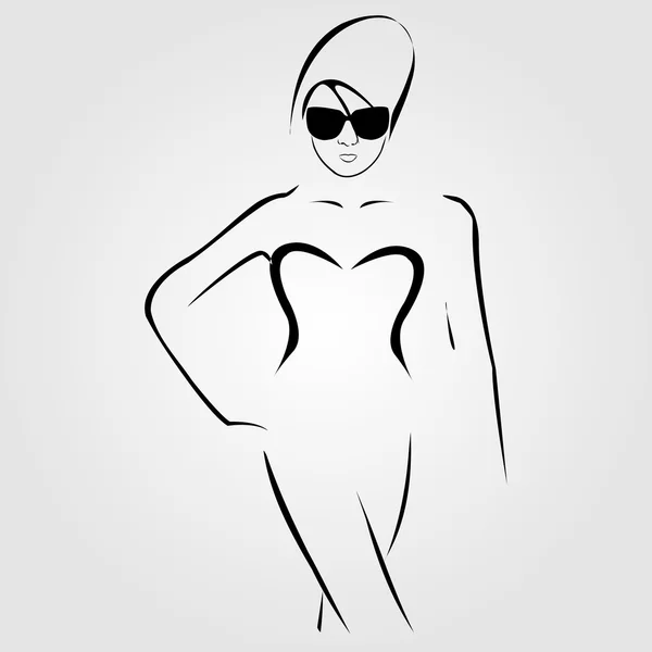 Señora con sombras y traje de baño — Vector de stock