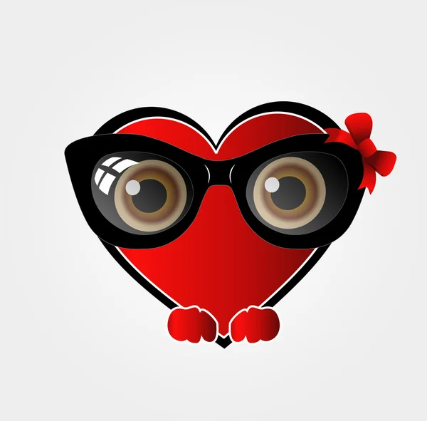 Un corazón rojo con gafas negras — Vector de stock