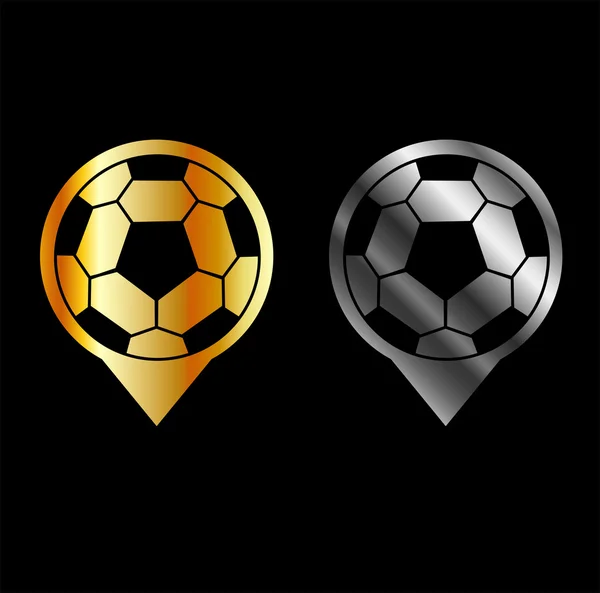 Balones de fútbol dentro de la colocación de oro y plata - símbolo del estadio de fútbol — Vector de stock