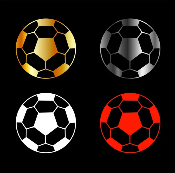 Balones de fútbol sobre fondo negro — Vector de stock